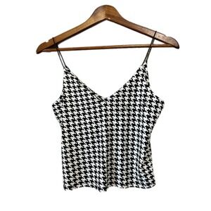 Gaze Houndstooth Cami Top Womens Medium Black White Excellent Spaghetti Strap